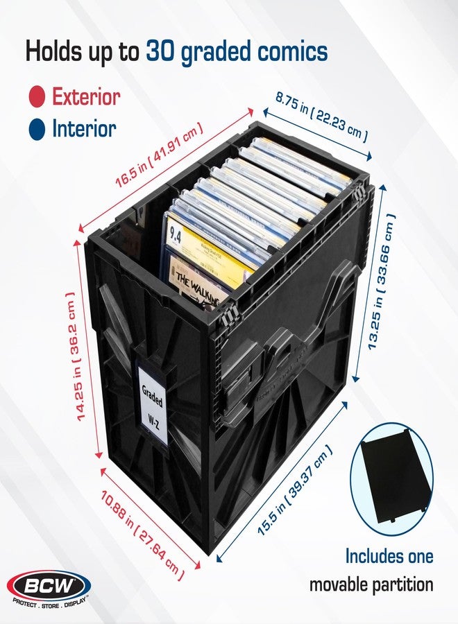 BCW Graded Comic Book Bin with Partition – Black (1 Pack) | Holds 30 Graded Comics | Stackable Comic Book Box Storage for CGC, CBCS & Slabs - Image 4